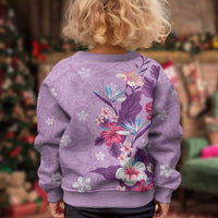Hawaii Tropical Flowers Kid Ugly Christmas Sweater Polynesian Tattoo Lavender