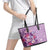 Hawaii Tropical Flowers Leather Tote Bag Polynesian Tattoo Lavender