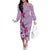 Hawaii Tropical Flowers Off The Shoulder Long Sleeve Dress Polynesian Tattoo Lavender