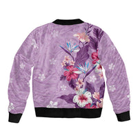 Hawaii Tropical Flowers Sleeve Zip Bomber Jacket Polynesian Tattoo Lavender LT05 - Polynesian Pride