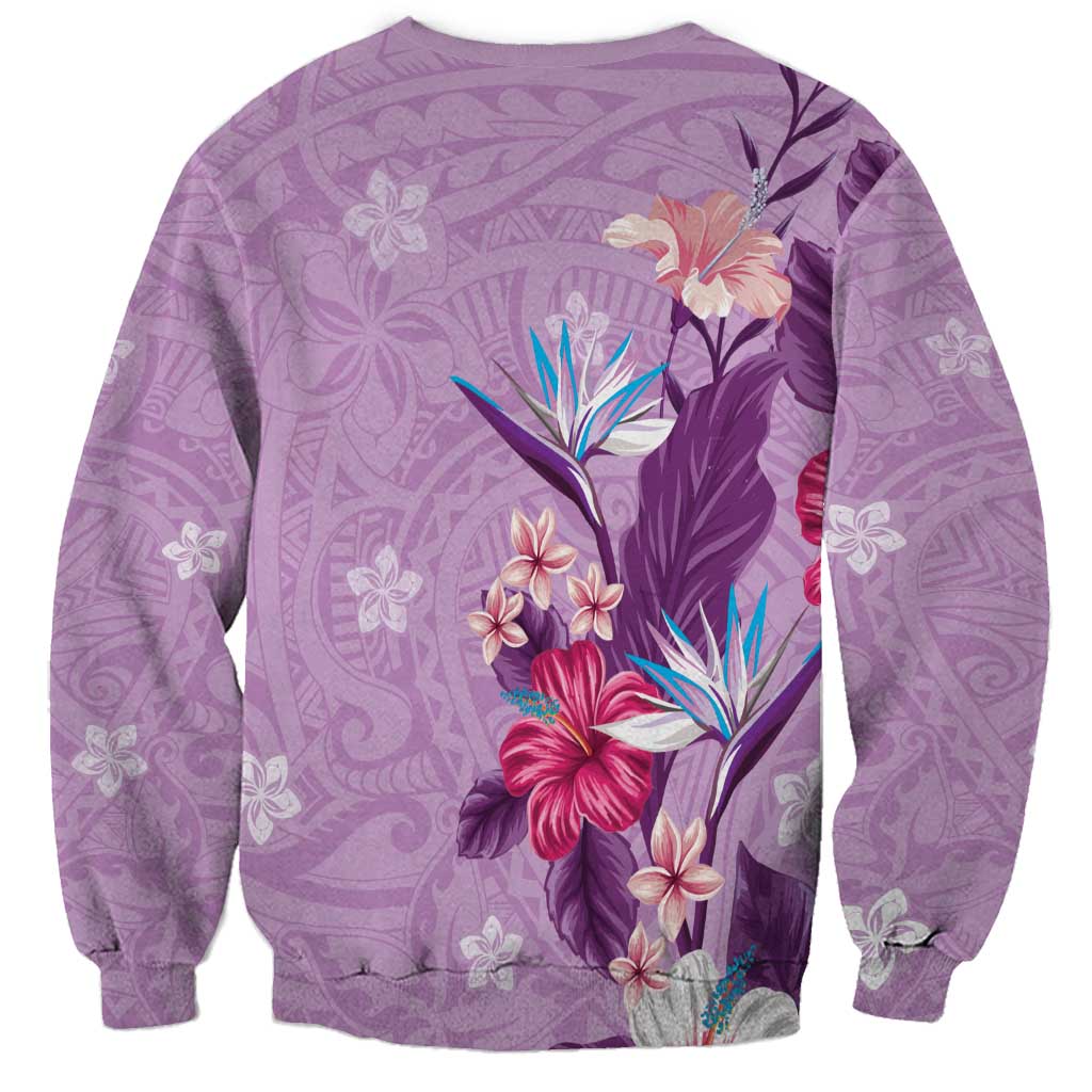 Hawaii Tropical Flowers Sweatshirt Polynesian Tattoo Lavender