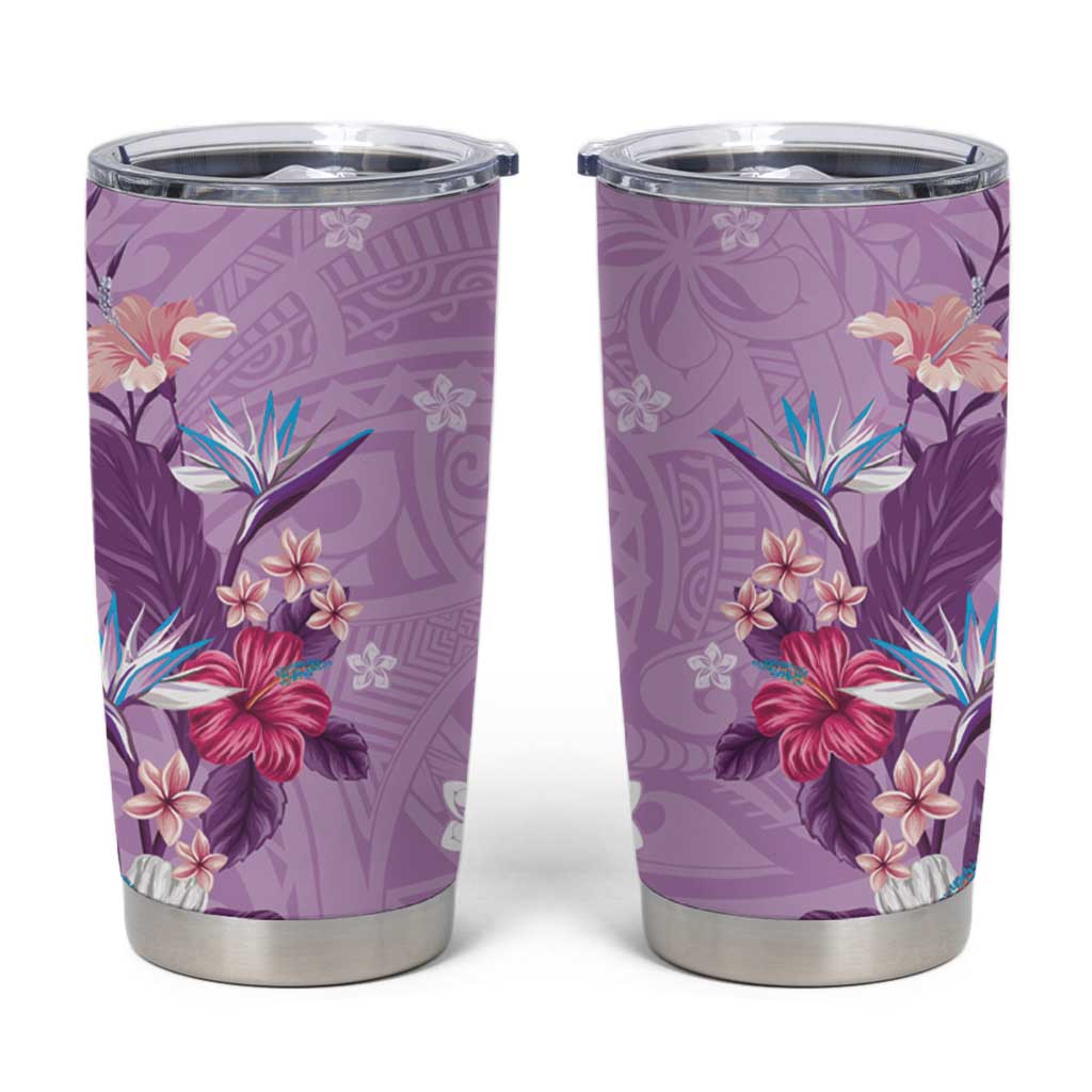 Hawaii Tropical Flowers Tumbler Cup Polynesian Tattoo Lavender