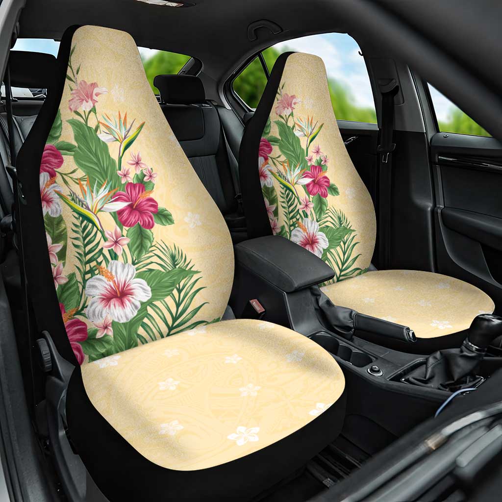 Hawaii Tropical Flowers Car Seat Cover Polynesian Tattoo Buttermilk