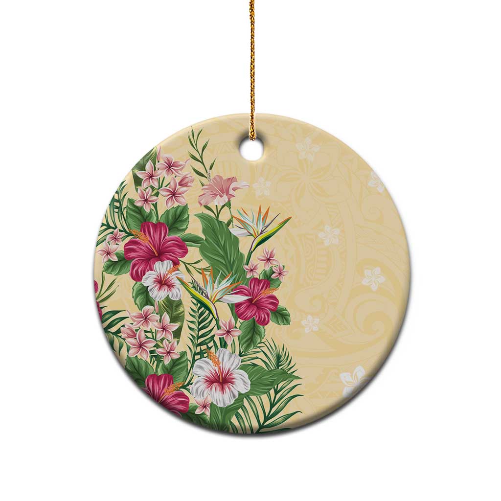 Hawaii Tropical Flowers Ceramic Ornament Polynesian Tattoo Buttermilk