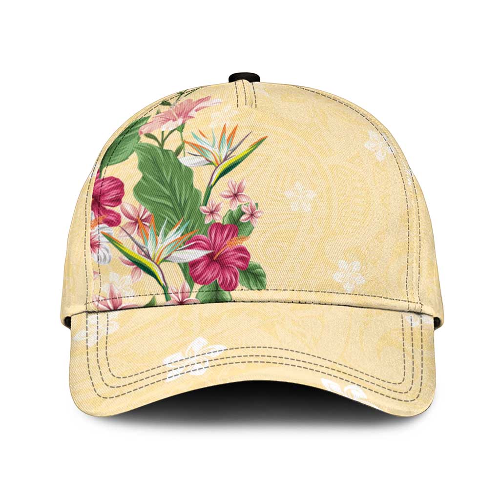 Hawaii Tropical Flowers Classic Cap Polynesian Tattoo Buttermilk