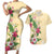 Hawaii Tropical Flowers Couples Matching Short Sleeve Bodycon Dress and Hawaiian Shirt Polynesian Tattoo Buttermilk