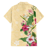 Hawaii Tropical Flowers Family Matching Off Shoulder Short Dress and Hawaiian Shirt Polynesian Tattoo Buttermilk