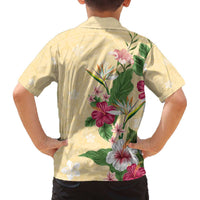 Hawaii Tropical Flowers Family Matching Puletasi and Hawaiian Shirt Polynesian Tattoo Buttermilk LT05 - Polynesian Pride