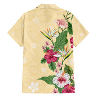 Hawaii Tropical Flowers Family Matching Short Sleeve Bodycon Dress and Hawaiian Shirt Polynesian Tattoo Buttermilk LT05 - Polynesian Pride
