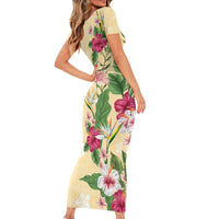 Hawaii Tropical Flowers Family Matching Short Sleeve Bodycon Dress and Hawaiian Shirt Polynesian Tattoo Buttermilk LT05 - Polynesian Pride