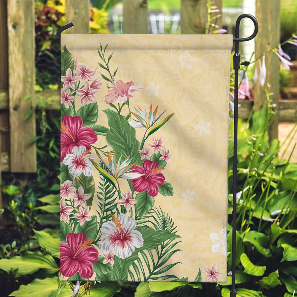 Hawaii Tropical Flowers Garden Flag Polynesian Tattoo Buttermilk