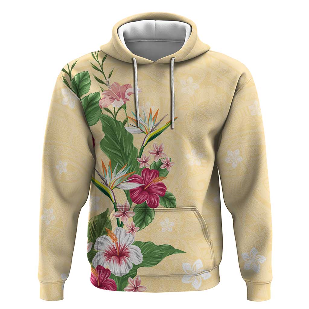 Hawaii Tropical Flowers Hoodie Polynesian Tattoo Buttermilk