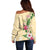 Hawaii Tropical Flowers Off Shoulder Sweater Polynesian Tattoo Buttermilk