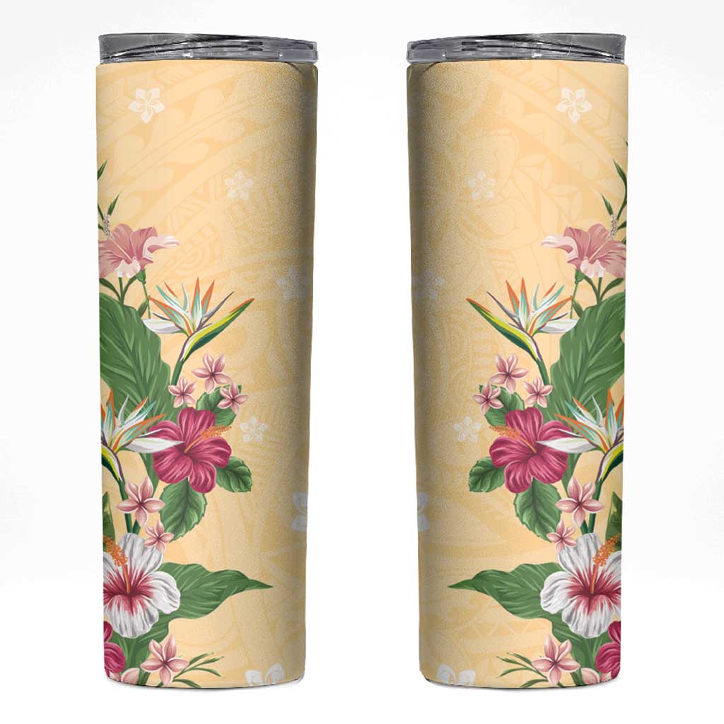 Hawaii Tropical Flowers Skinny Tumbler Polynesian Tattoo Buttermilk