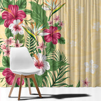 Hawaii Tropical Flowers Window Curtain Polynesian Tattoo Buttermilk