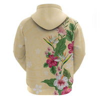 Hawaii Tropical Flowers Zip Hoodie Polynesian Tattoo Buttermilk