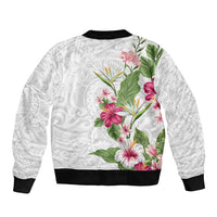 Hawaii Tropical Flowers Bomber Jacket Polynesian Tattoo White LT05 - Polynesian Pride