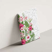 Hawaii Tropical Flowers Canvas Wall Art Polynesian Tattoo White