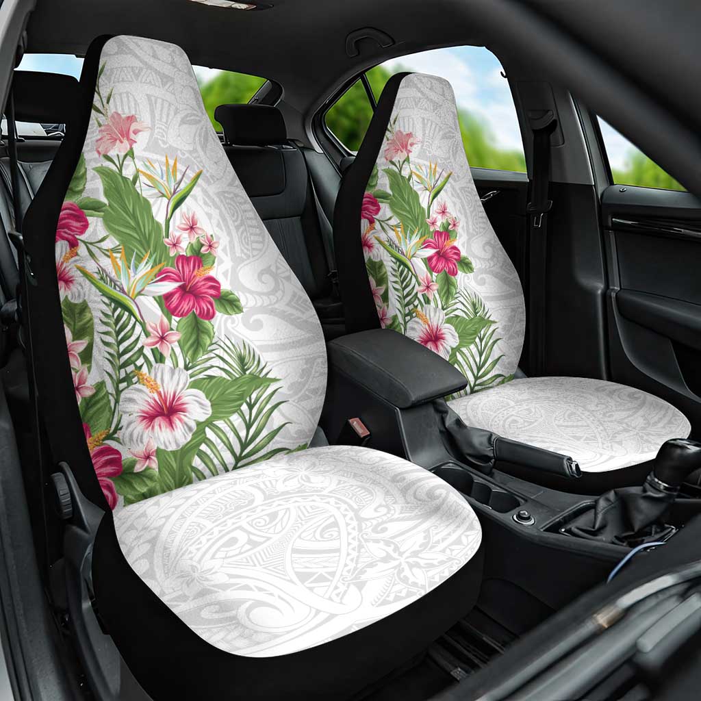 Hawaii Tropical Flowers Car Seat Cover Polynesian Tattoo White