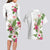 Hawaii Tropical Flowers Couples Matching Long Sleeve Bodycon Dress and Hawaiian Shirt Polynesian Tattoo White