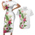 Hawaii Tropical Flowers Couples Matching Short Sleeve Bodycon Dress and Hawaiian Shirt Polynesian Tattoo White