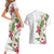 Hawaii Tropical Flowers Couples Matching Short Sleeve Bodycon Dress and Hawaiian Shirt Polynesian Tattoo White