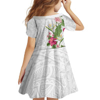 Hawaii Tropical Flowers Family Matching Short Sleeve Bodycon Dress and Hawaiian Shirt Polynesian Tattoo White LT05 - Polynesian Pride