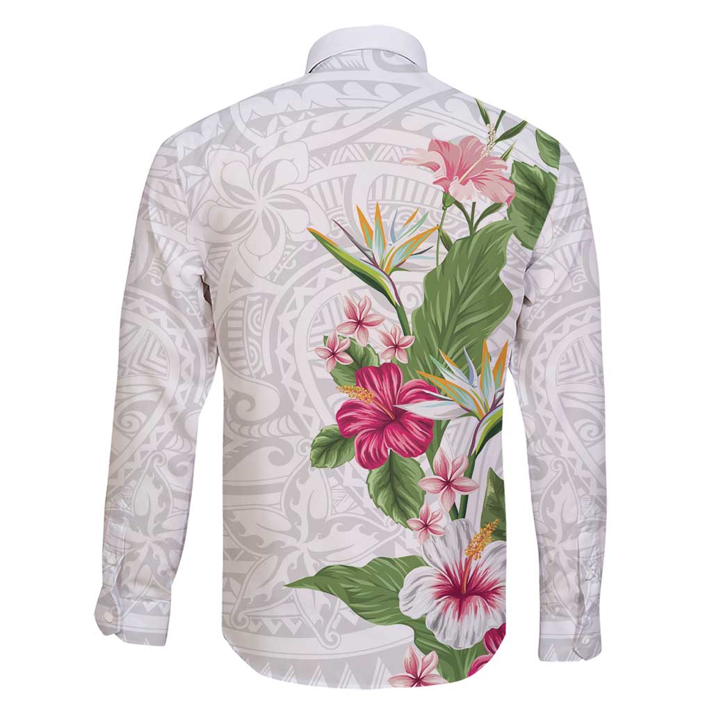 Hawaii Tropical Flowers Family Matching Short Sleeve Bodycon Dress and Hawaiian Shirt Polynesian Tattoo White LT05 - Polynesian Pride