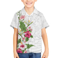 Hawaii Tropical Flowers Family Matching Short Sleeve Bodycon Dress and Hawaiian Shirt Polynesian Tattoo White LT05 Son's Shirt White - Polynesian Pride