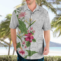 Hawaii Tropical Flowers Hawaiian Shirt Polynesian Tattoo White