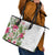 Hawaii Tropical Flowers Leather Tote Bag Polynesian Tattoo White