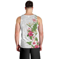 Hawaii Tropical Flowers Men Tank Top Polynesian Tattoo White