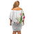 Hawaii Tropical Flowers Off Shoulder Short Dress Polynesian Tattoo White