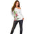 Hawaii Tropical Flowers Off Shoulder Sweater Polynesian Tattoo White