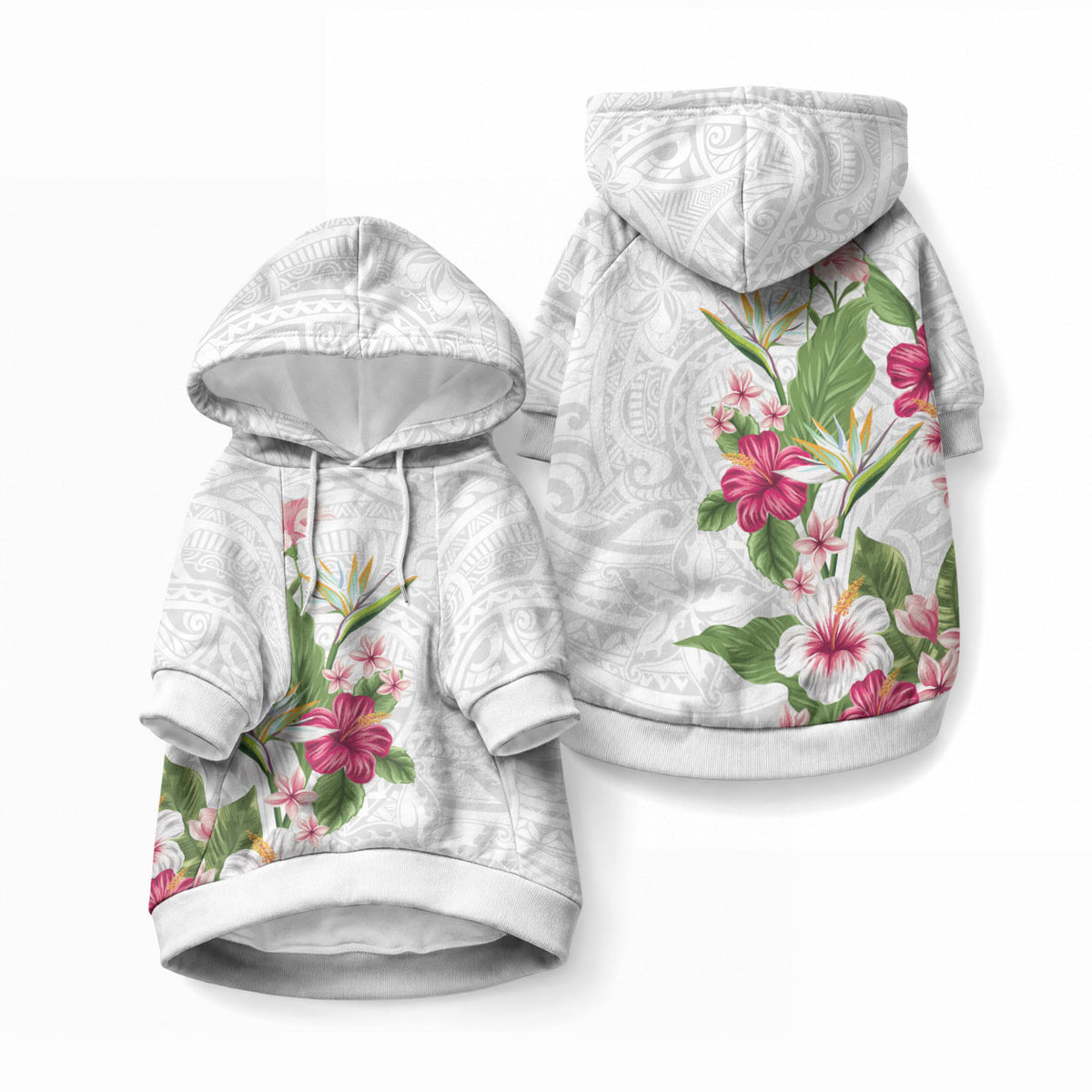 Hawaii Tropical Flowers Pet Hoodie Polynesian Tattoo White LT05 Pullover White - Polynesian Pride