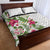 Hawaii Tropical Flowers Quilt Bed Set Polynesian Tattoo White