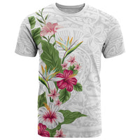 Hawaii Tropical Flowers T Shirt Polynesian Tattoo White