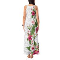 Hawaii Tropical Flowers Tank Maxi Dress Polynesian Tattoo White