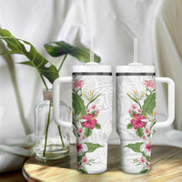 Hawaii Tropical Flowers Tumbler With Handle Polynesian Tattoo White