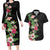 Hawaii Tropical Flowers Couples Matching Long Sleeve Bodycon Dress and Hawaiian Shirt Polynesian Tattoo Black