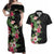 Hawaii Tropical Flowers Couples Matching Off Shoulder Maxi Dress and Hawaiian Shirt Polynesian Tattoo Black