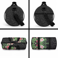 Hawaii Tropical Flowers Duffle Bag Polynesian Tattoo Black
