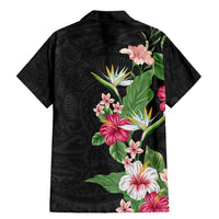 Hawaii Tropical Flowers Family Matching Mermaid Dress and Hawaiian Shirt Polynesian Tattoo Black