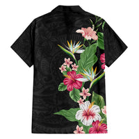 Hawaii Tropical Flowers Family Matching Summer Maxi Dress and Hawaiian Shirt Polynesian Tattoo Black