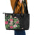 Hawaii Tropical Flowers Leather Tote Bag Polynesian Tattoo Black