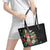 Hawaii Tropical Flowers Leather Tote Bag Polynesian Tattoo Black