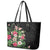 Hawaii Tropical Flowers Leather Tote Bag Polynesian Tattoo Black