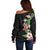 Hawaii Tropical Flowers Off Shoulder Sweater Polynesian Tattoo Black