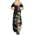 Hawaii Tropical Flowers Summer Maxi Dress Polynesian Tattoo Black