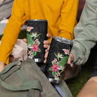 Hawaii Tropical Flowers Tumbler Cup Polynesian Tattoo Black